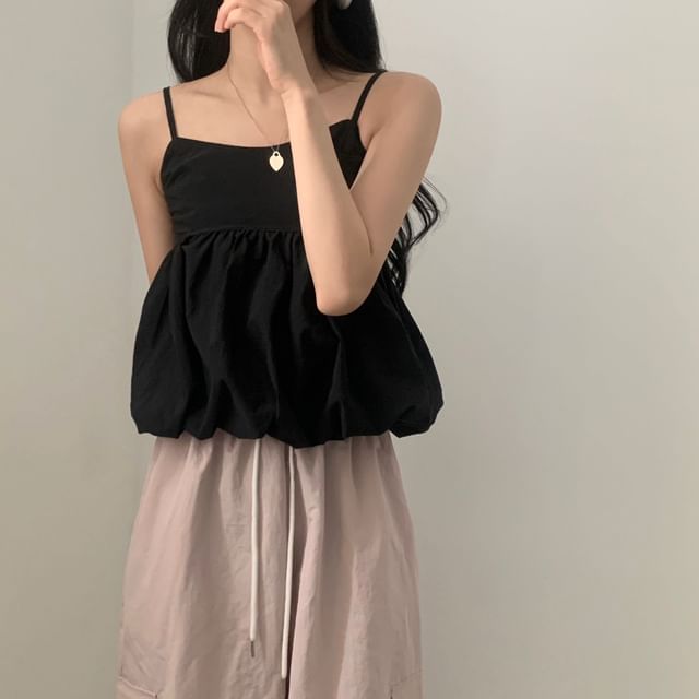 Scoop Neck Bubble Hem Plain Camisole Top