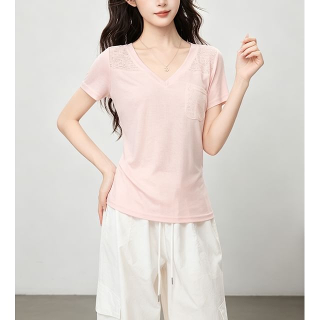 Short Sleeve V Neck Plain Slim Fit T Shirt