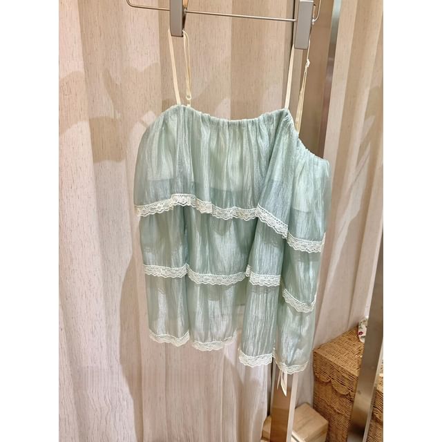 Plain Lace Trim Tiered Flowy Camisole Top