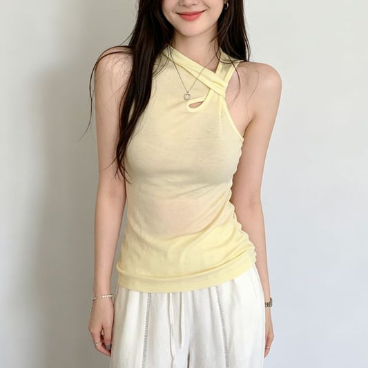 Sleeveless V-Neck Plain Asymmetrical Top