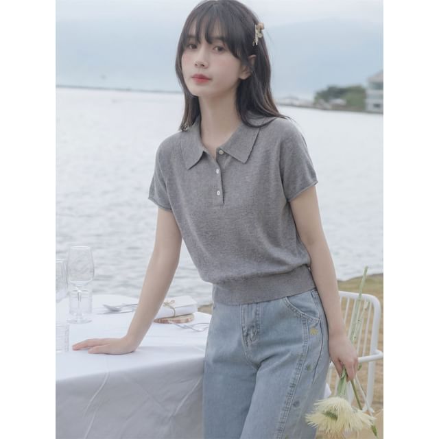 Short Sleeve Plain Knit Polo Shirt