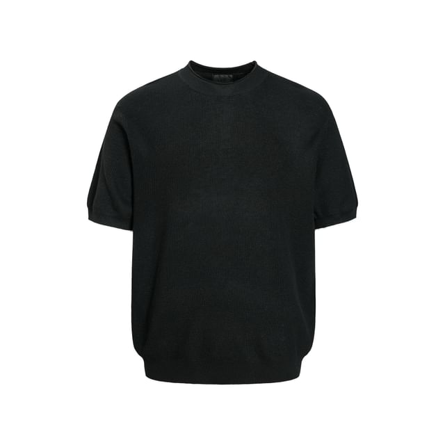 Elbow-Sleeve Crew Neck Plain Oversized Knit Top