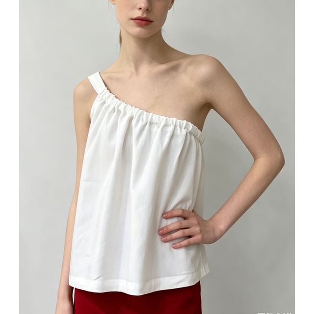 One Shoulder Loose-Fit Plain Tank Top