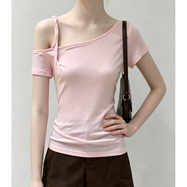 Twisted Strap Cold-Shoulder Slim Tee