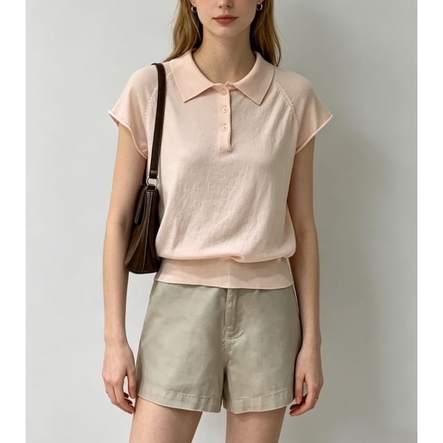 Short-Sleeve Knitted Polo Top