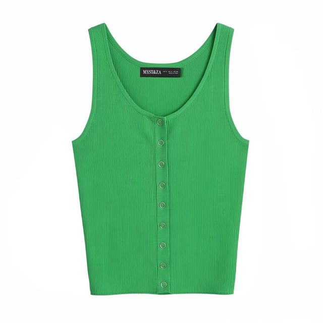 Plain Ribbed Button Up Tank Top