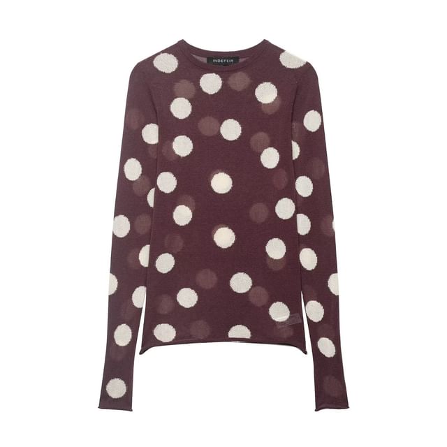 Long Sleeve Crew Neck Polka Dot Knit Top