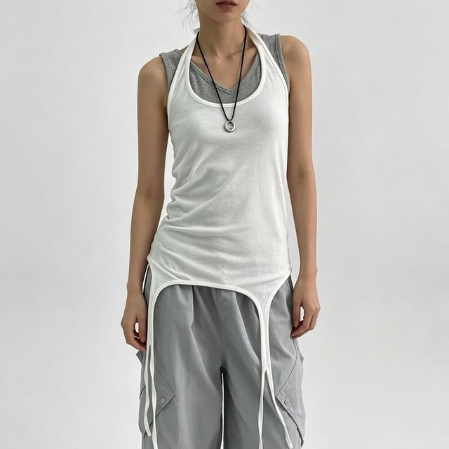 Fringed Halter Neck Sleeveless Top