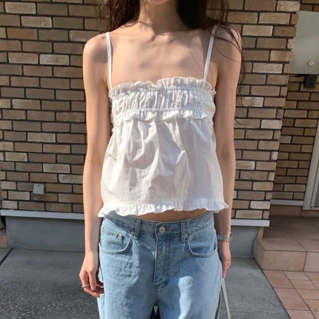 Cropped Ruffle Camisole in Solid Color