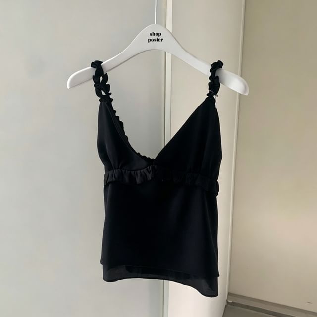 Sleeveless V-Neck Ruffle Trim Top