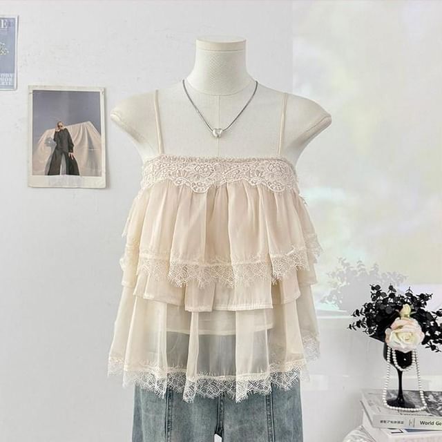 Layered Lace Camisole with Tiered Hem