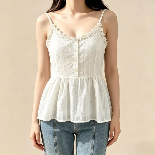 Flowy Lace Trim V-Neck Camisole Top