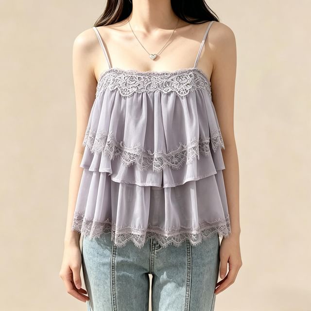 Layered Lace Camisole with Tiered Hem