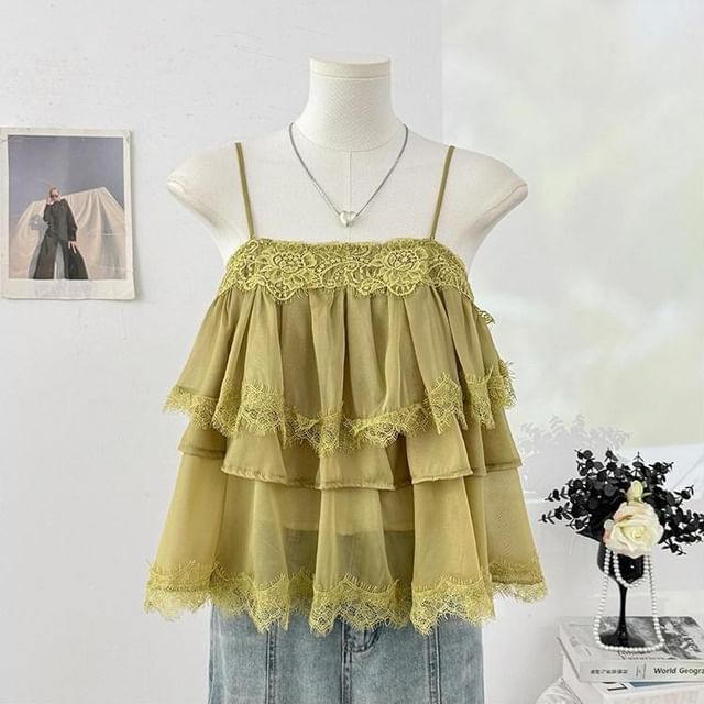 Layered Lace Camisole with Tiered Hem