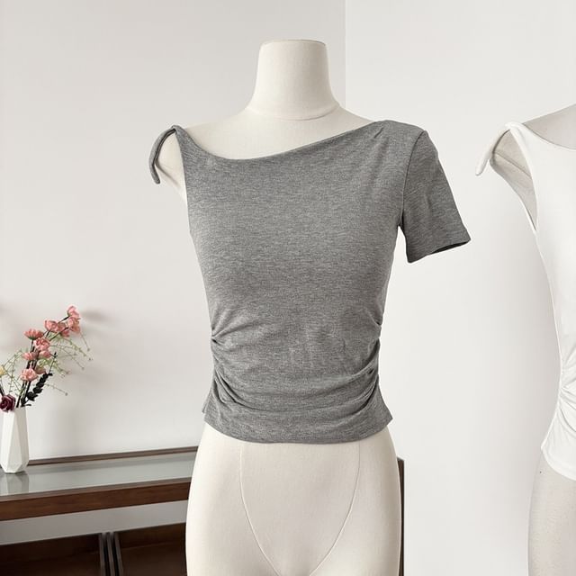 Ruched Asymmetric Round Neck Tee