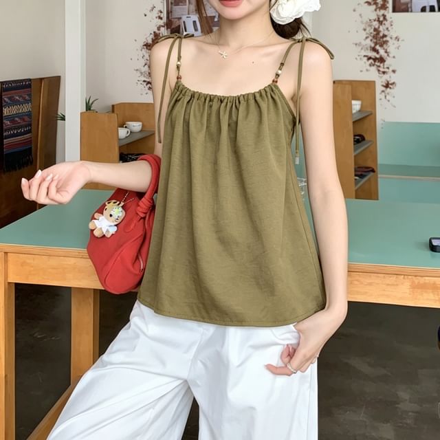 Tie-Shoulder Shirred Camisole Top