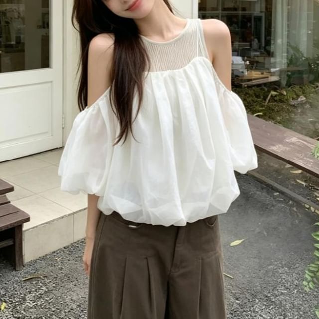 Off Shoulder Shirred Panel Blouse