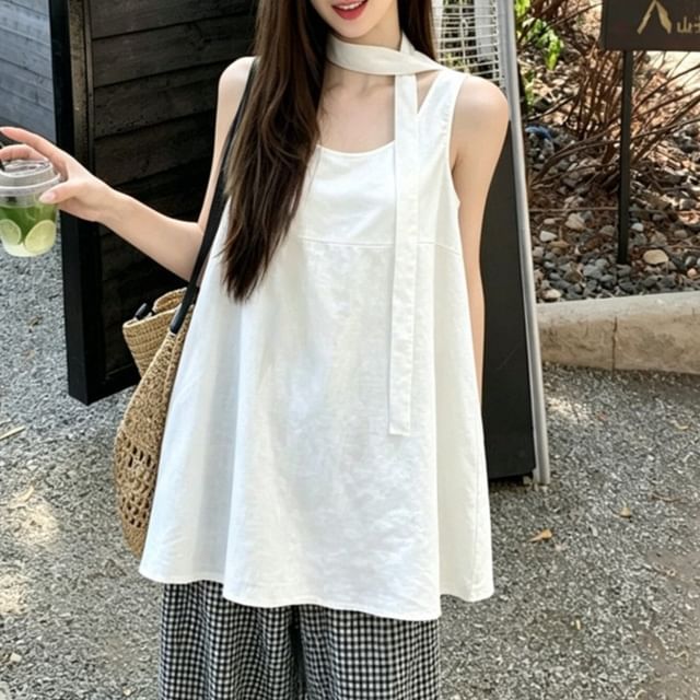 Flowy Sleeveless Top with Twilly Set
