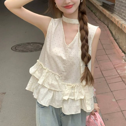 Frill Trim V-Neck Crop Top