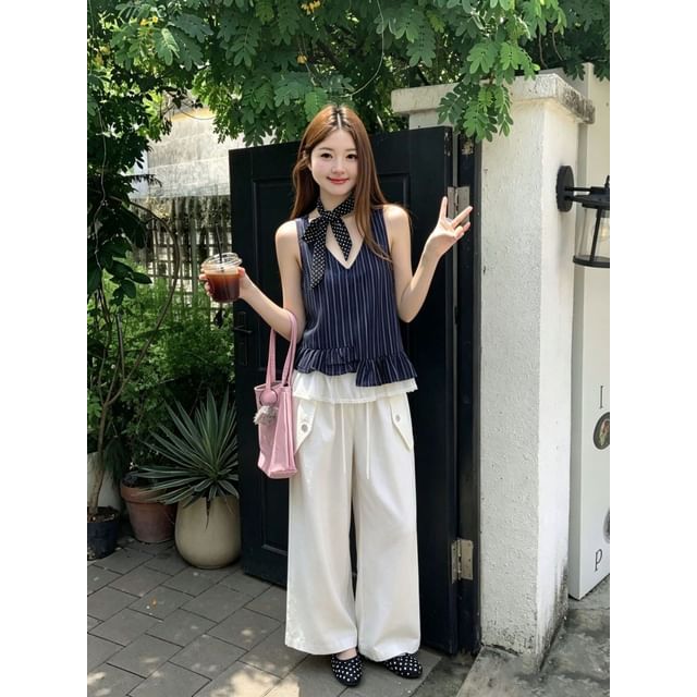 Pinstripe Layered V-Neck Crop Top