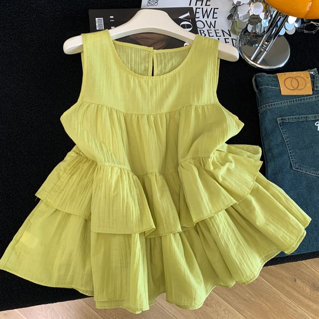 Tiered Sleeveless Top with Round Neckline