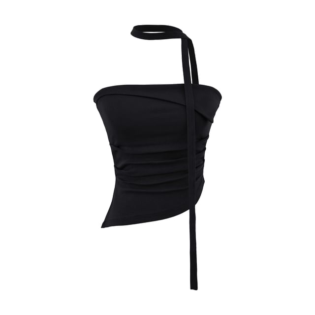 Strapless Asymmetric Crop Top with Twilly Set
