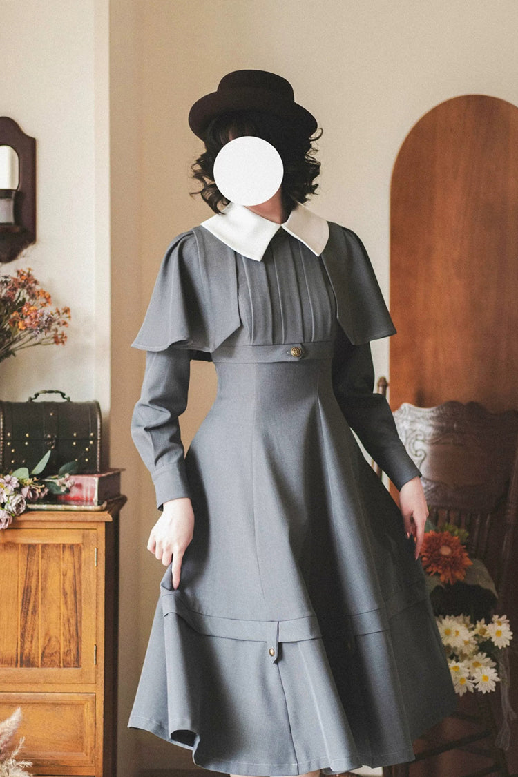 Ash Lapel-Collar Long-Sleeve Classic Elegant Lolita Gown
