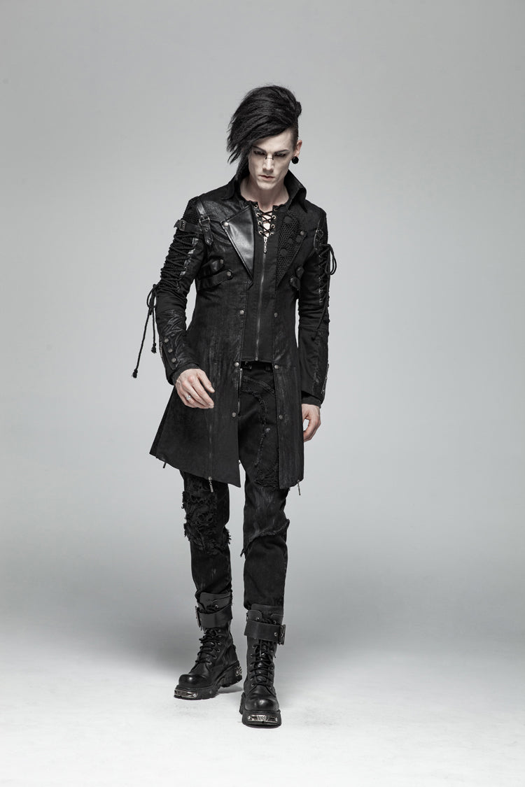 Men's Steampunk Windbreaker with Metal Buckle Trim