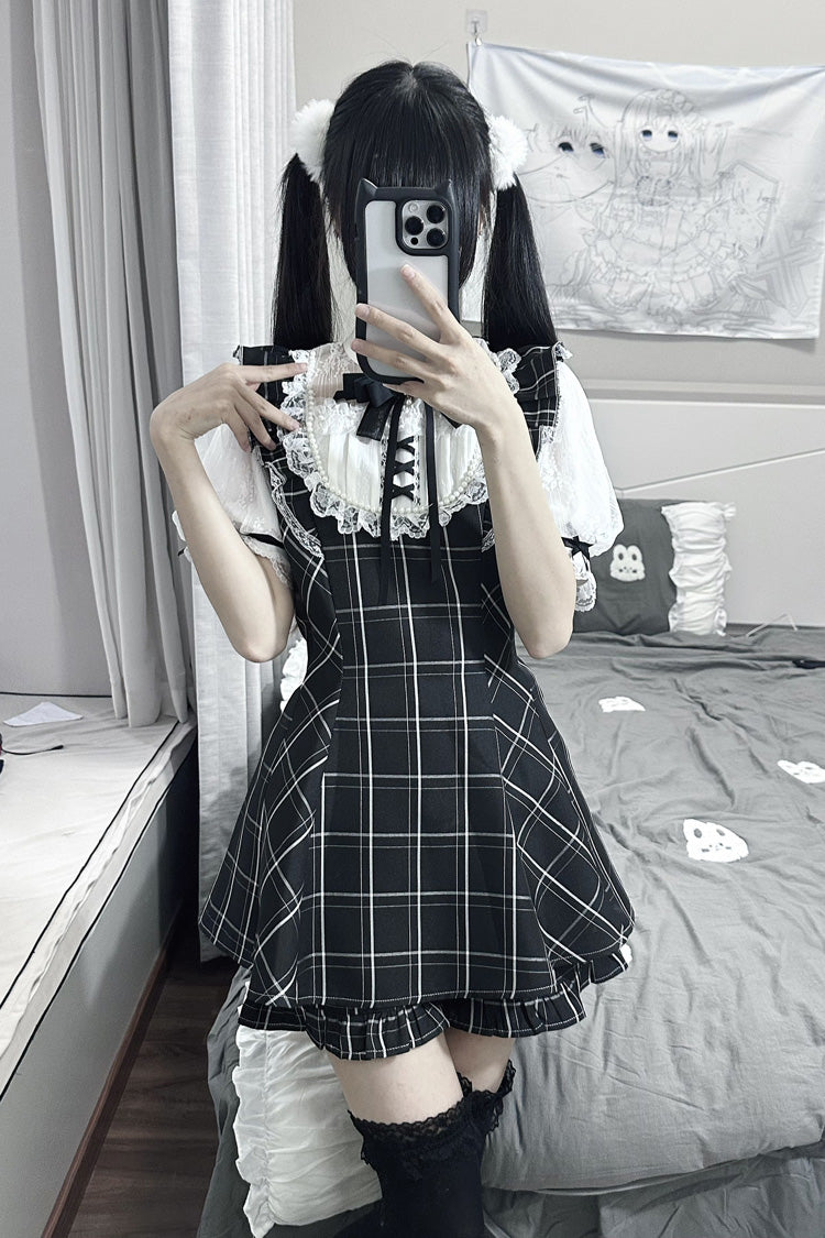 First Love Contract Bow-Trim Lace Gothic Streetwear Dress Ensemble with Four Variations