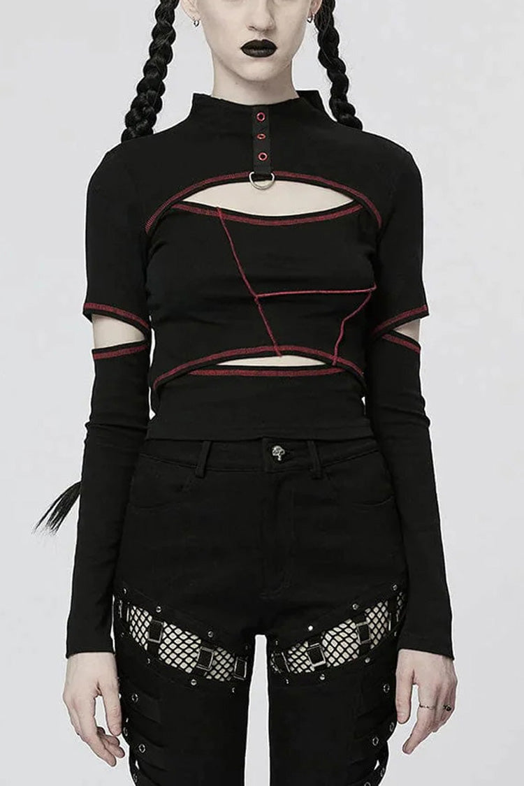 Stretch Punk T-Shirt with Chain Cutout and Turtleneck