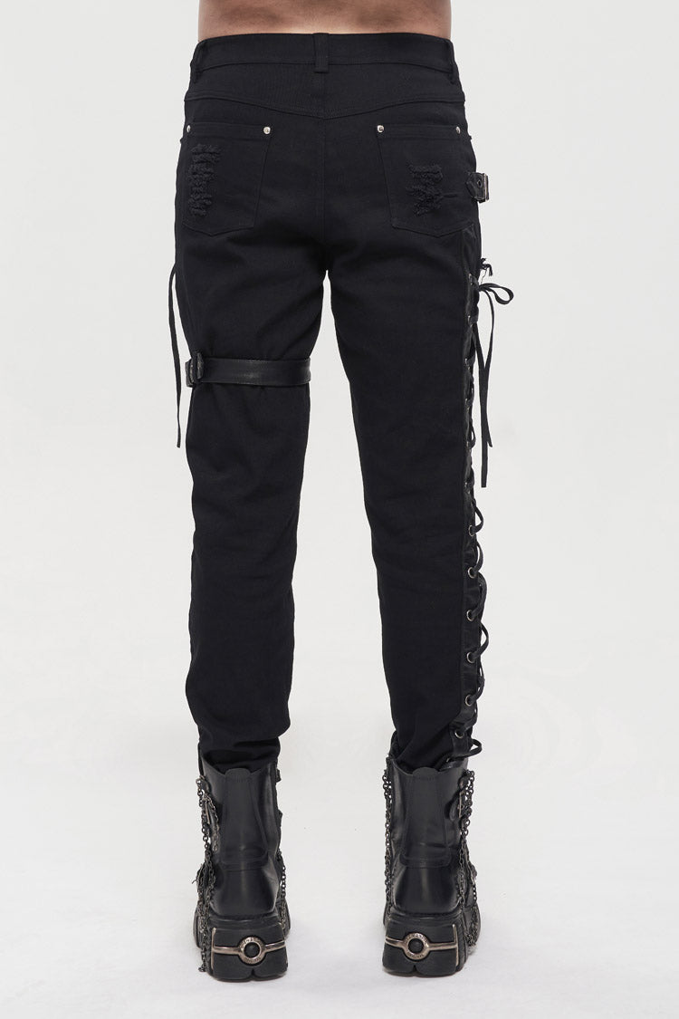 Carbon Lace-Up Leg Loops Punk Trousers for Men