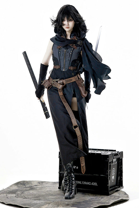 Black Sleeveless Punk Lolita Dress with Lace-Up Zipper