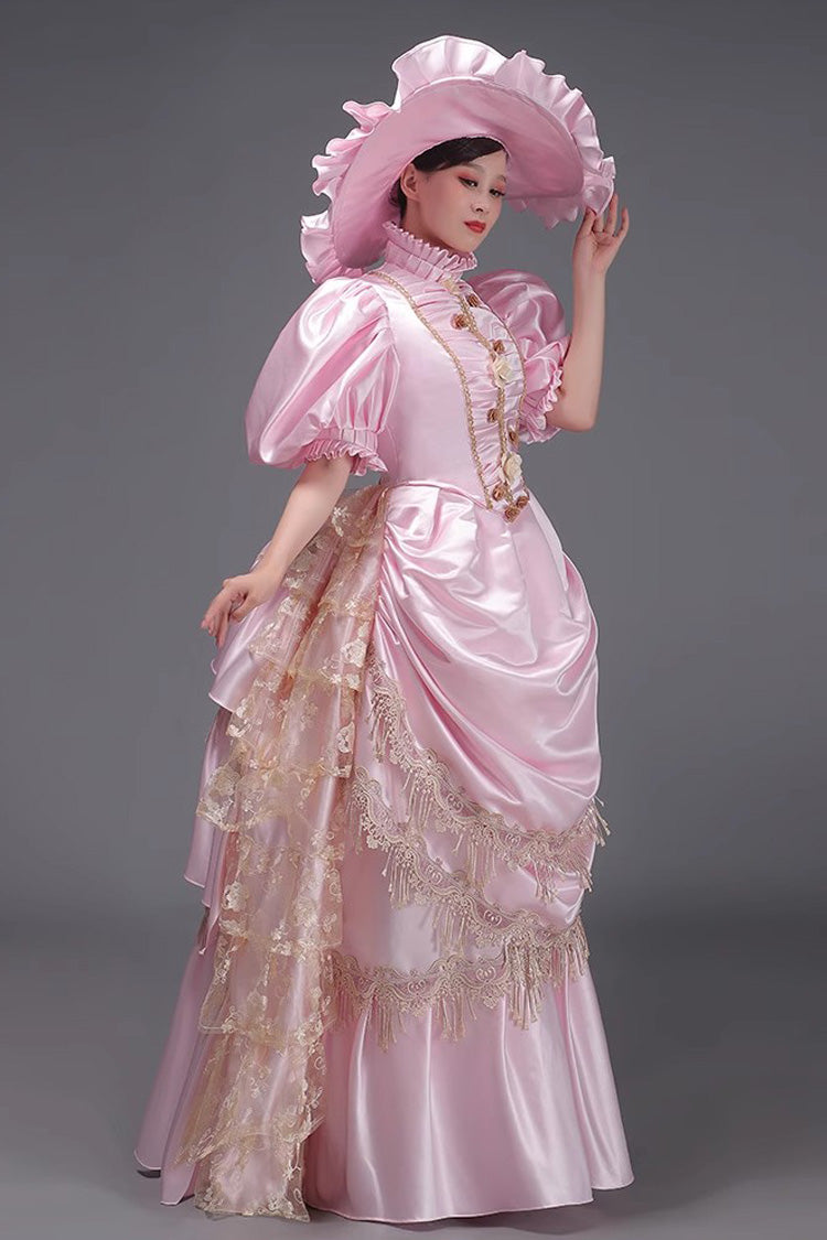 Ruffled Victorian Dress with Layered Textile - European