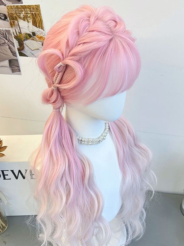 With Synthetic Braided Bangs Pink Wig Air