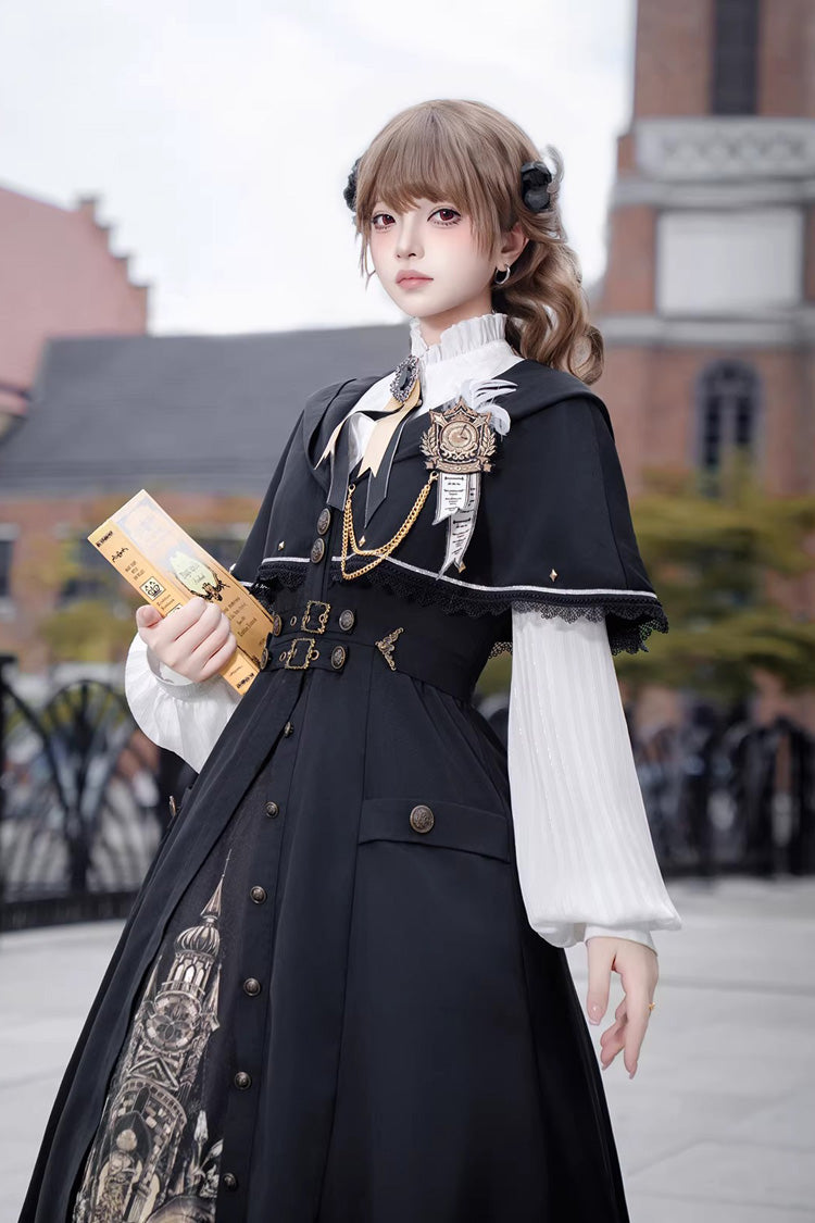 Long Sleeves Printed Embroidered College Style Gothic Vintage Lolita Dress Three-Piece Set - Dragon’s Aria