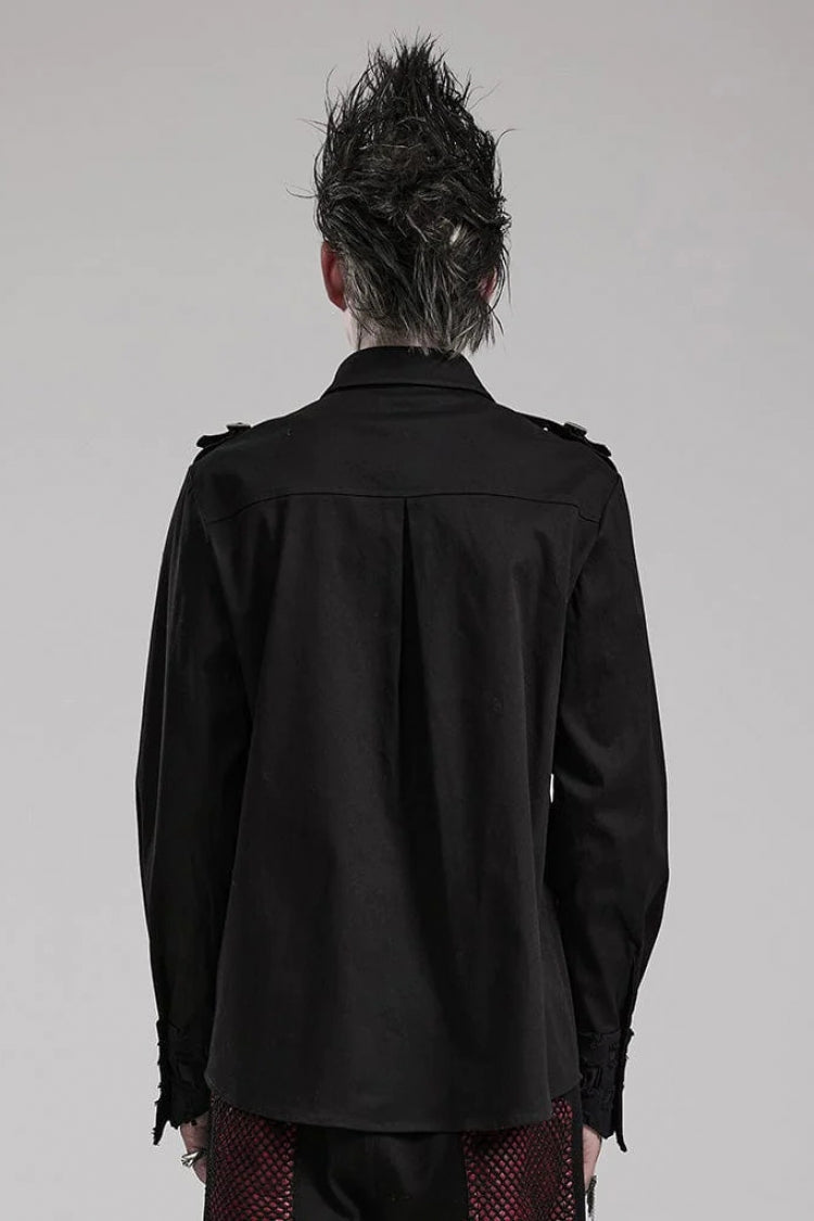 Steampunk Blouse with Stitched Holes & Cutout Design for Men