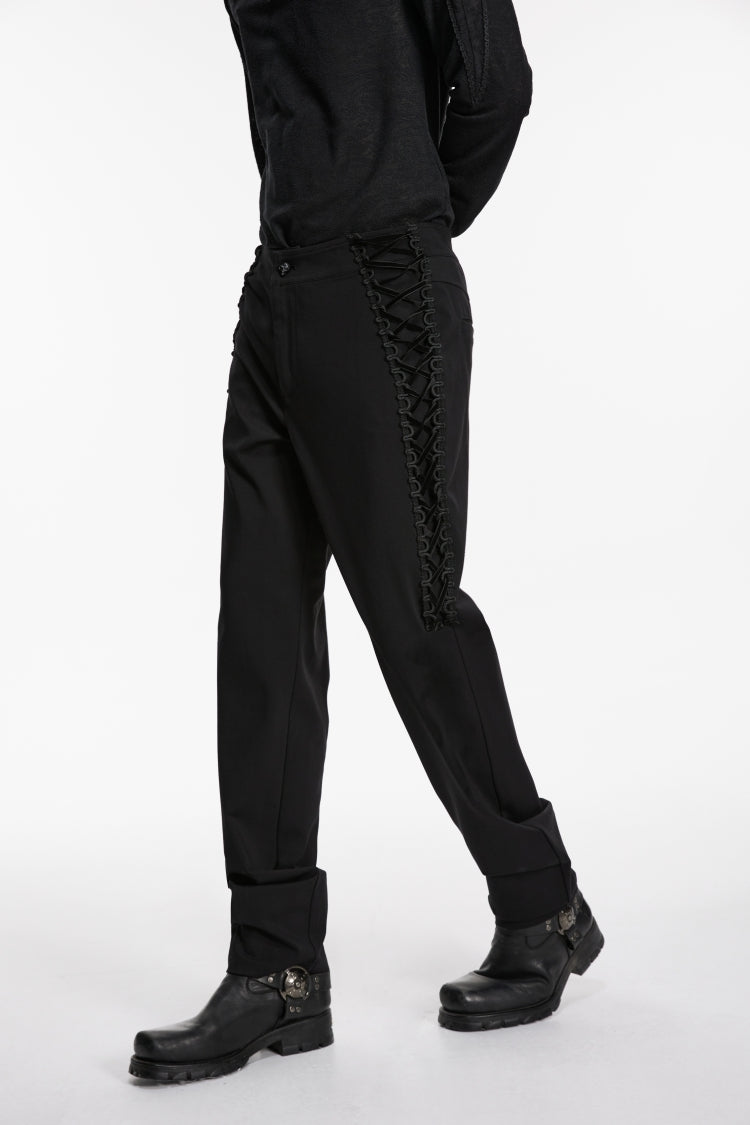 Noir Gothic Trousers with Lace-Up Sides