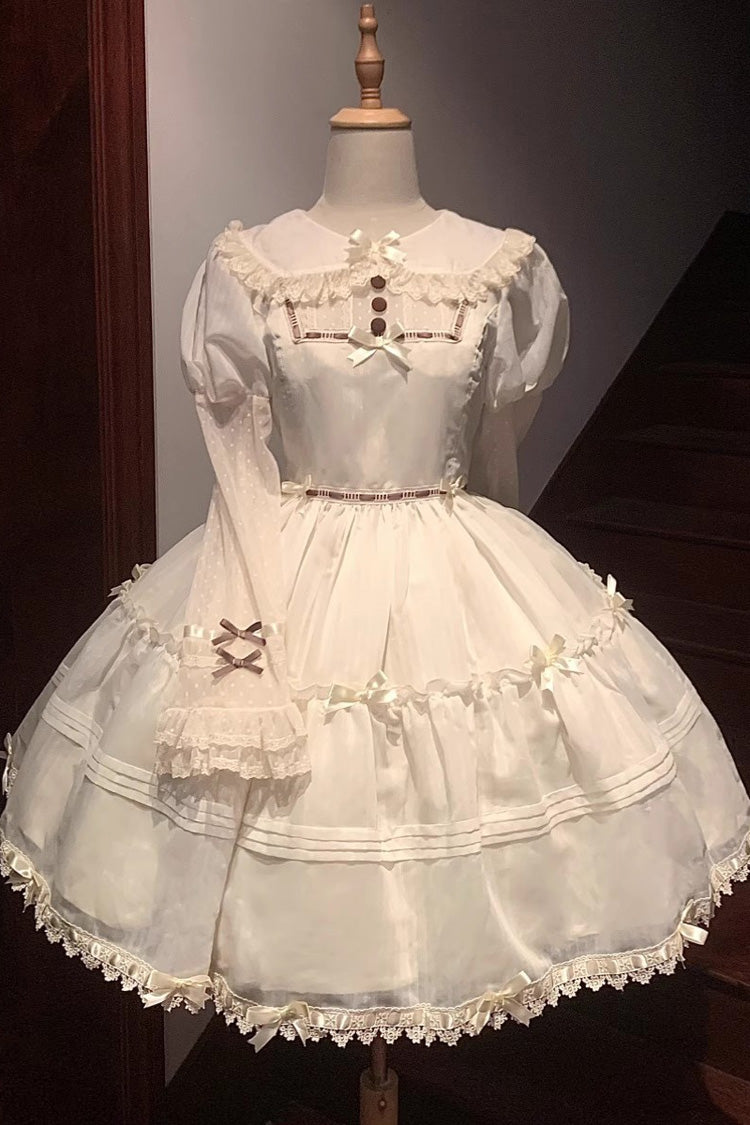 Ivory Sweet Princess Lolita Dress with Hollow Pattern and Long Sleeves