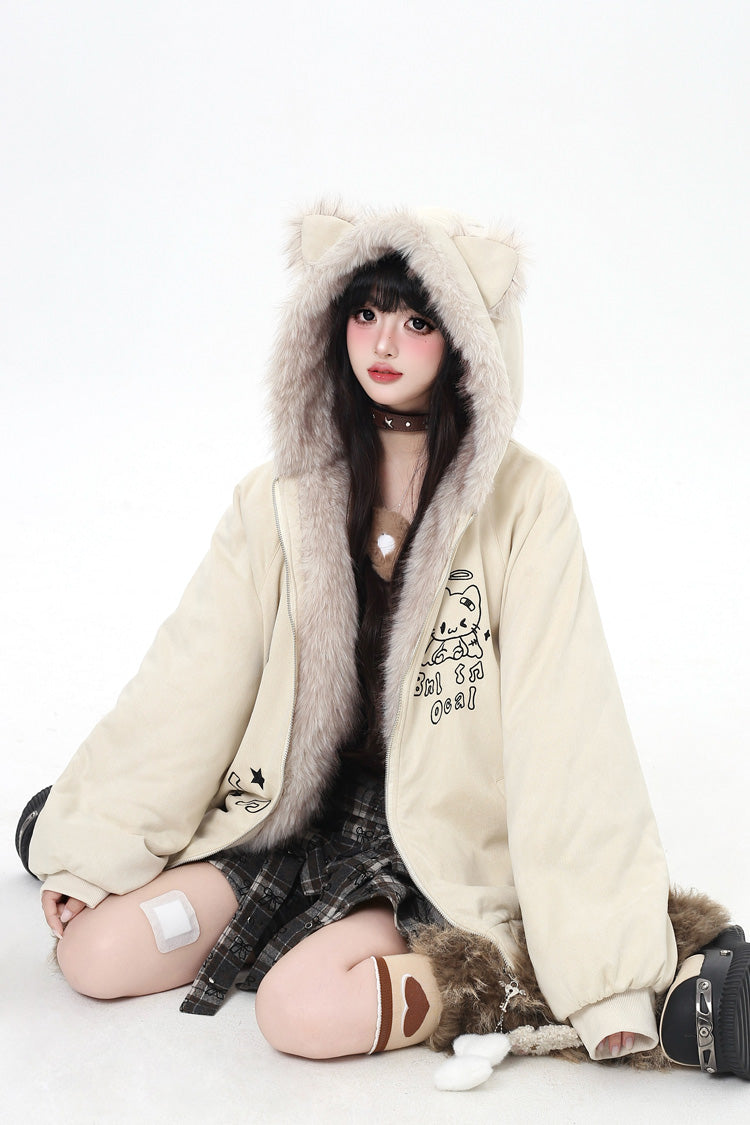 First Generation Cute Printed Cat-Ear Hooded Zip-Up Sweet Lolita Jacket in Two Colors