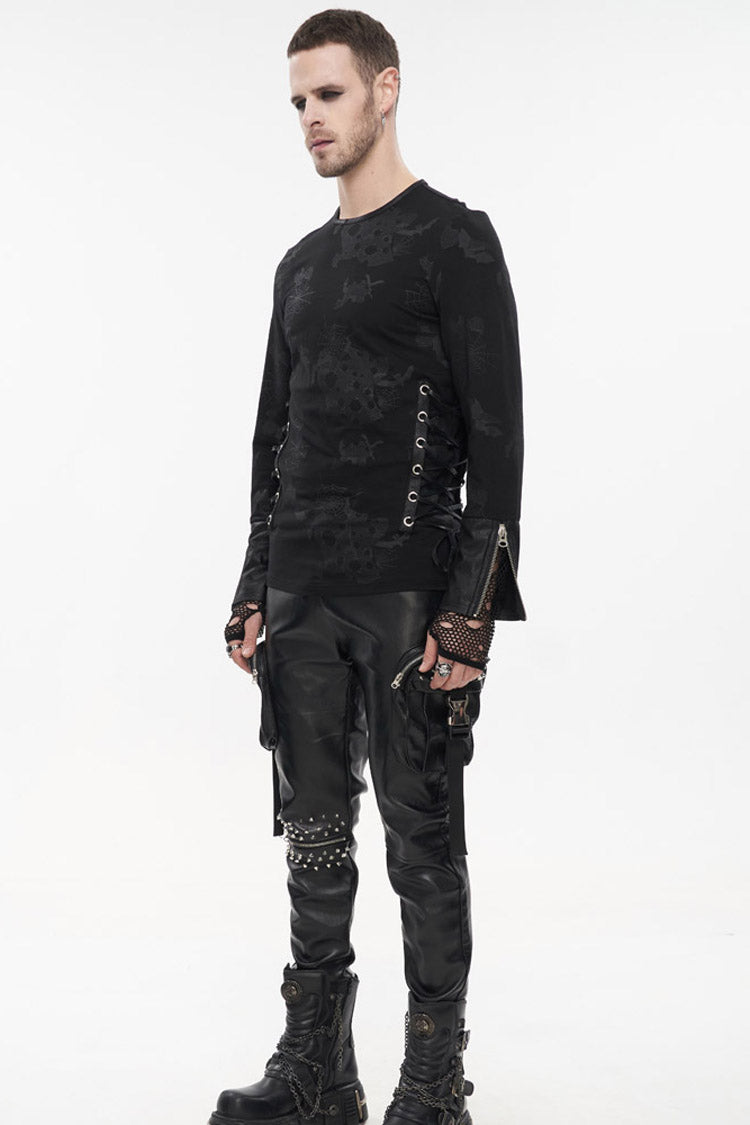 Velvet Jacquard Chest-Tie Sleeveless Punk Hoodie Shirt