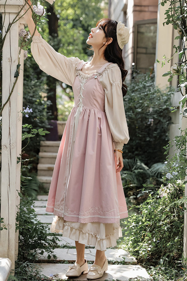 Square Collar Lolita Two-Piece with Lace-Up & Ruffled Details