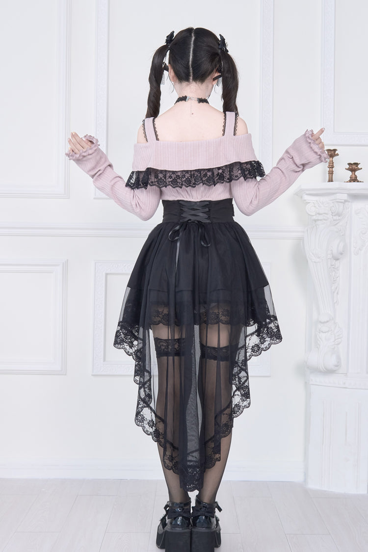 Off Shoulder Long Sleeve Ruffled Bow Lace Gothic Dress