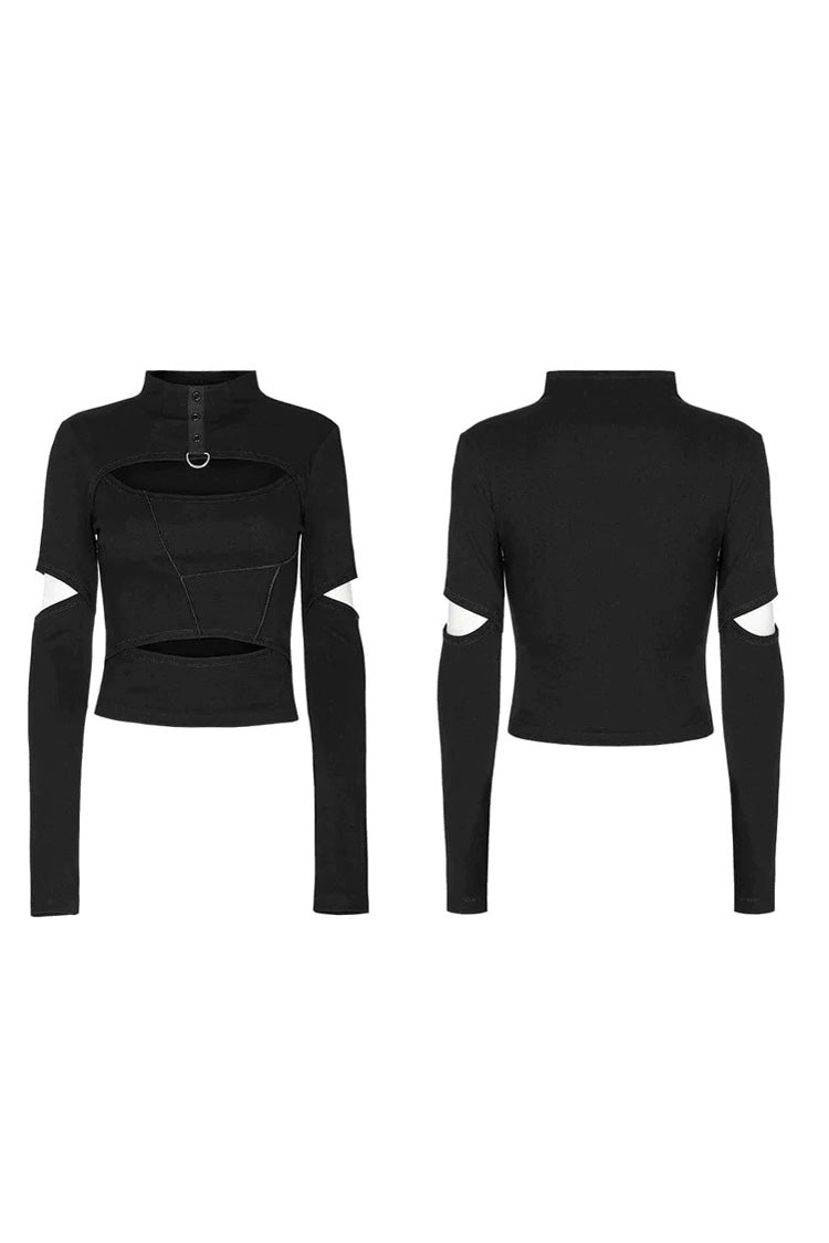 Stretch Punk T-Shirt with Chain Cutout and Turtleneck