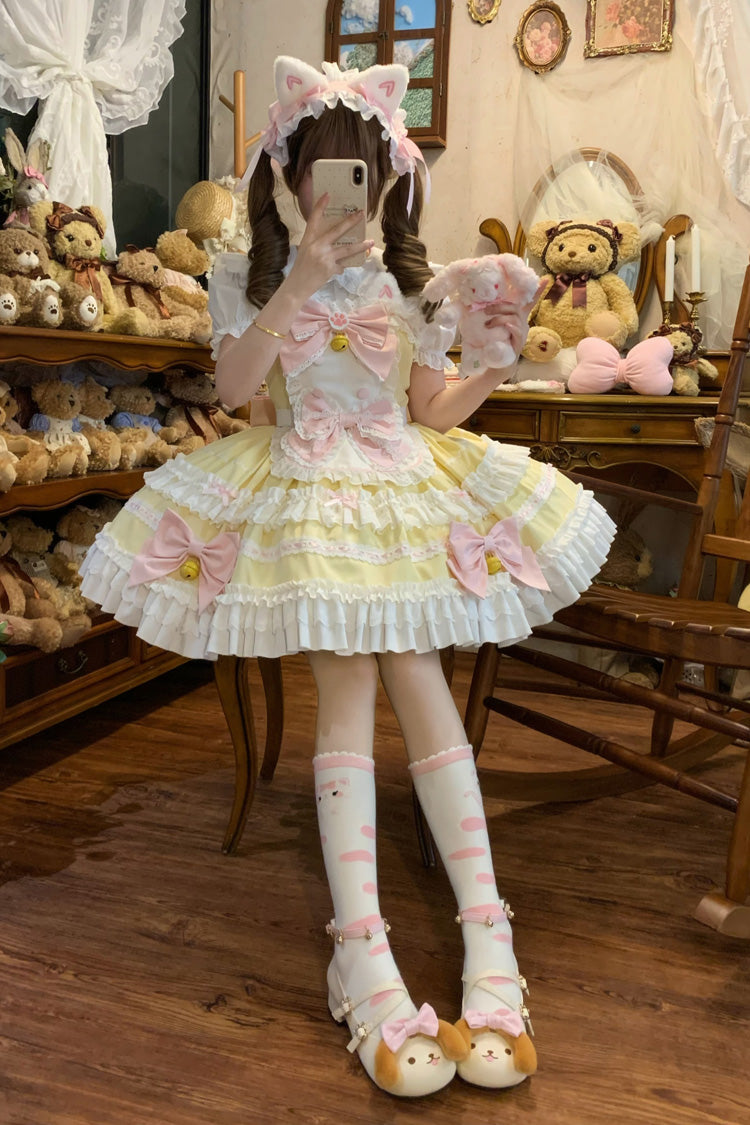 Sunshine Sleeveless Layered Ruffle Bow Lace Princess Jumper Dress
