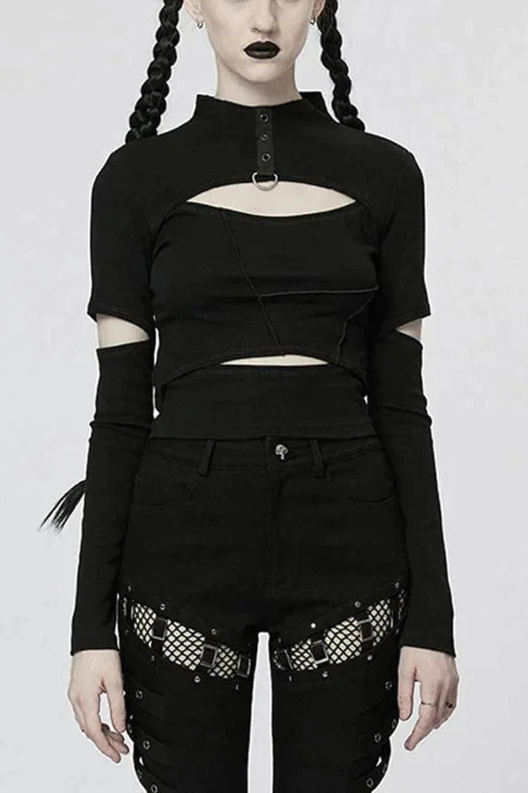 Stretch Punk T-Shirt with Chain Cutout and Turtleneck