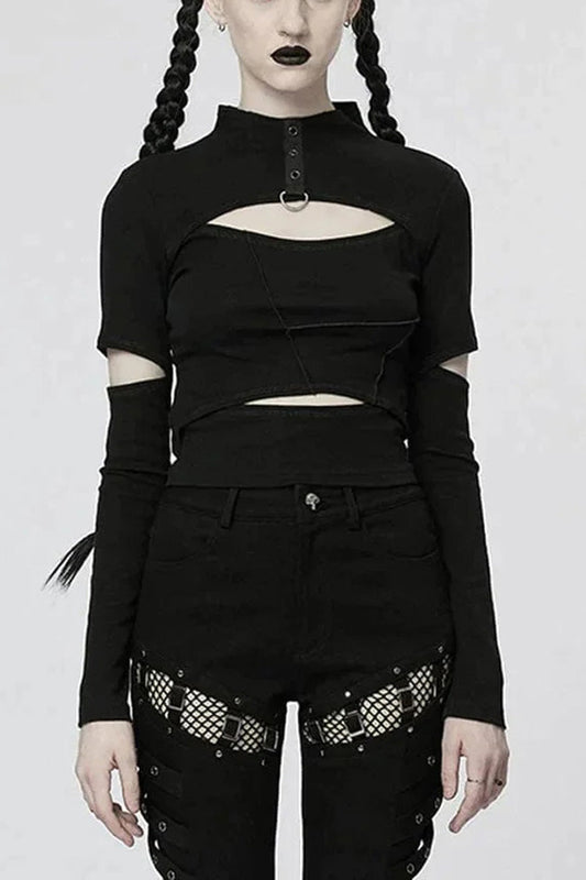 Stretch Punk T-Shirt with Chain Cutout and Turtleneck