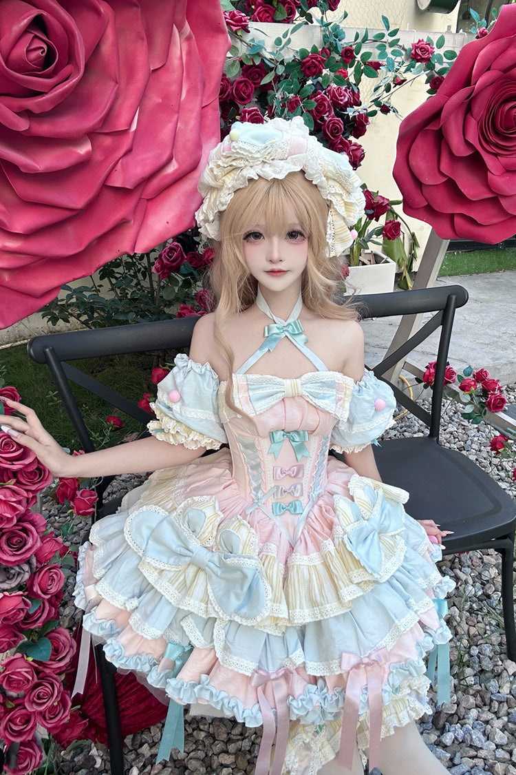 Ribbon Dance Multi-Layered Ruffled Lace-Up Princess Dress