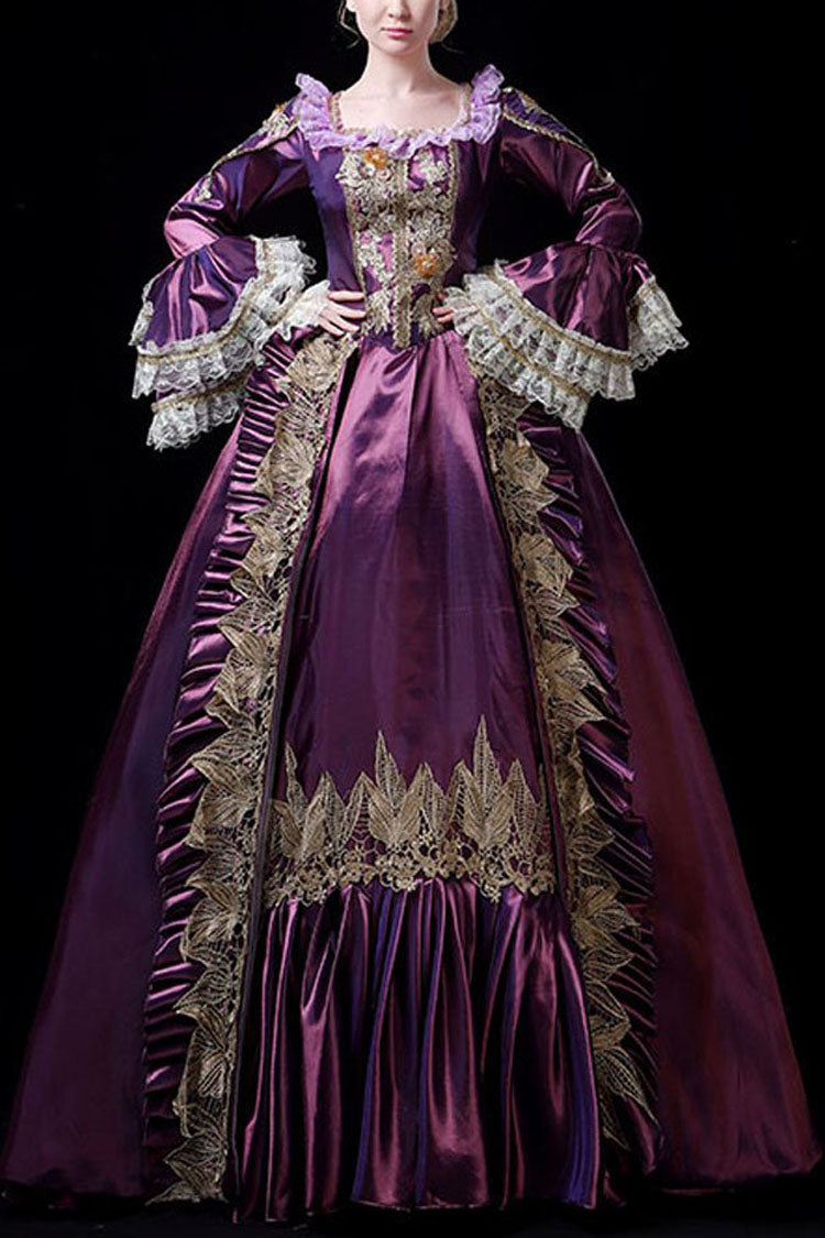 Victorian Ball Gown with Long Flared Sleeves and Hollow Embroidery