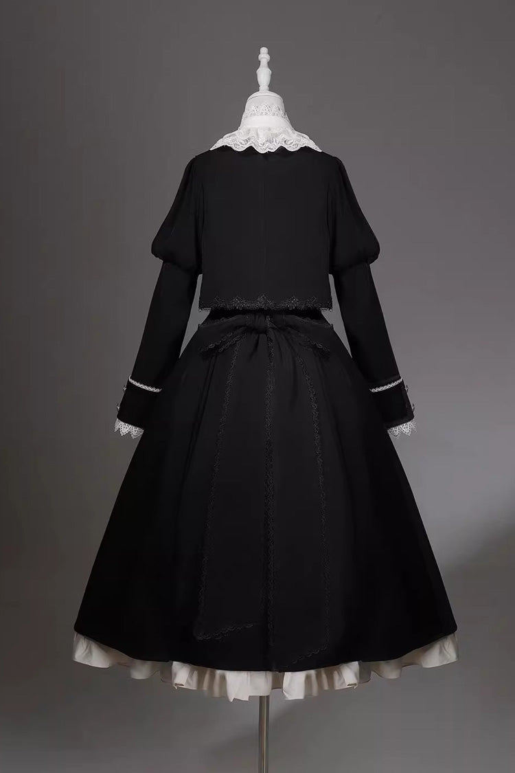 Black White Violin Variations Ruffled Embroidered Gothic Jumper Set