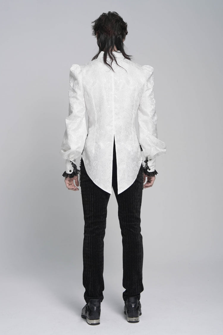 Ivory Palace Shirt for Men with Jacquard and Swallowtail Lace Details